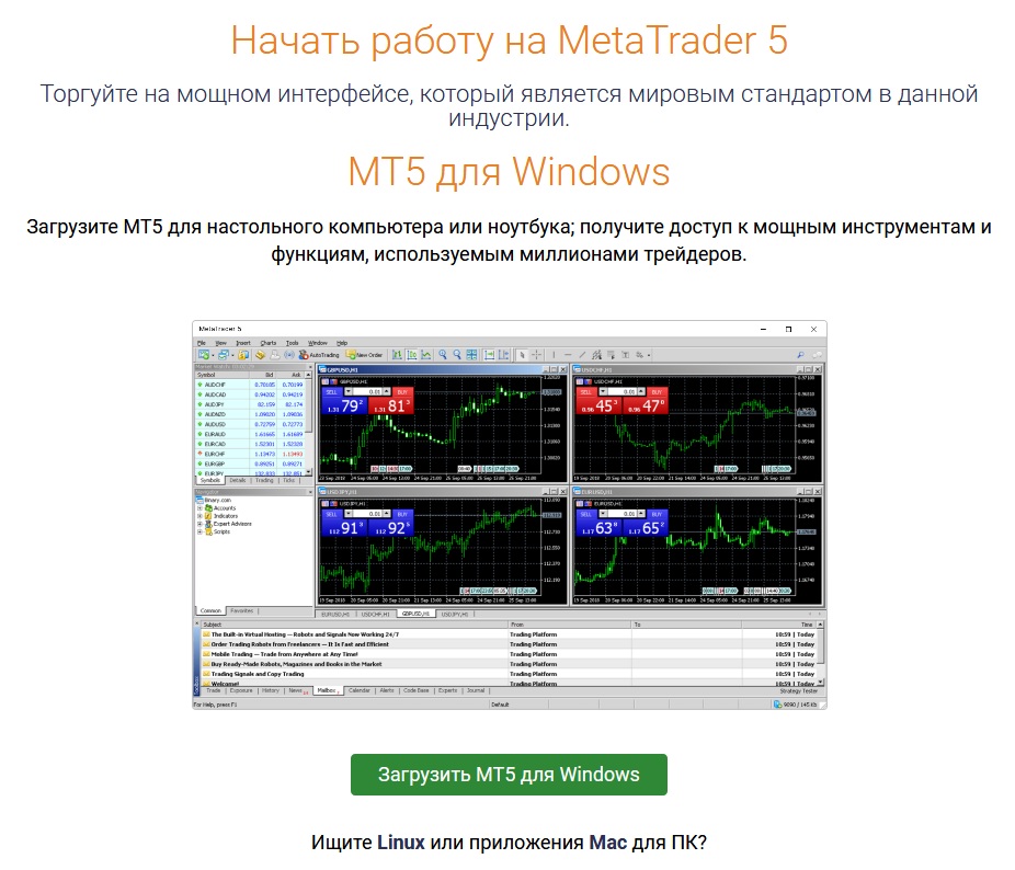 Торговая платформа «MetaTrader» от одного из лучших брокеров бинарных опционов  года – компании «Binary.com»